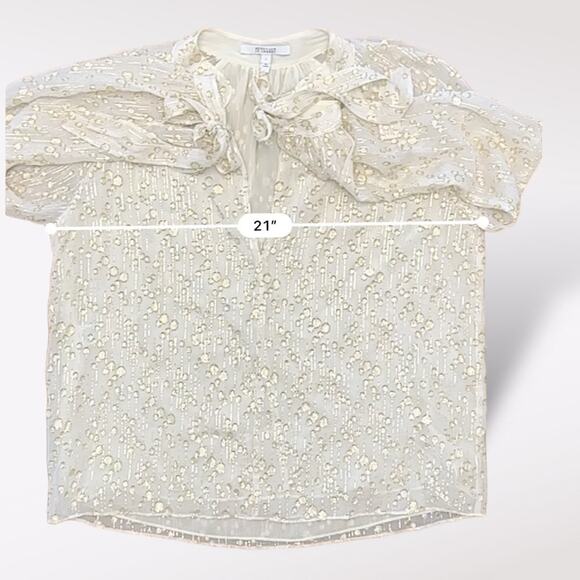 Derek Lam 10 Crosby Cream/Gold Silk Metallic Tie-Sleeve‎ Top Size 4 Designer - Picture 3 of 7